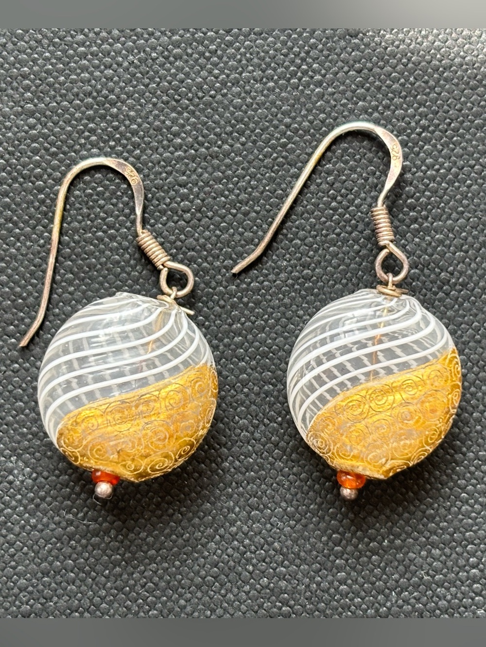 Gold and Clear Swirl Glass Drop Earrings - Unbranded